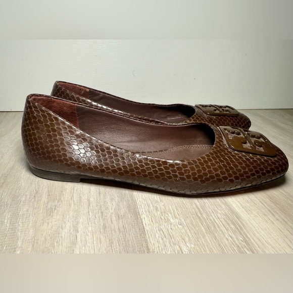Tory Burch Georgia Ballet Flat Womens 5.5 Brown Croc Leather Medallion Ballerina - Picture 4 of 8